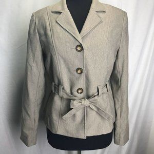 Stanley BLACKER Dressy Suit Blazer Waist Tie Big Buttons Cream Color Size 8